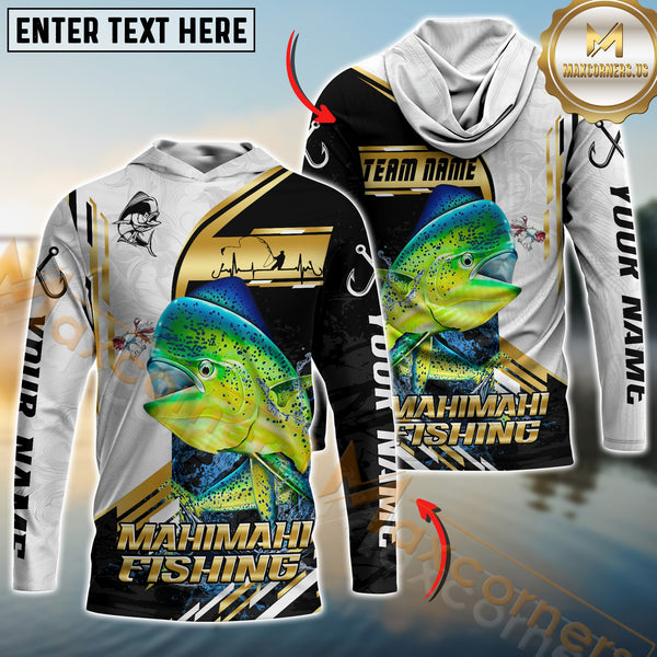 Maxcorners Mahi-Mahi Fishing Hook Graphic & Jumping Fish Art  Personalized Name, Team Name 3D Long Sleeve Shirt
