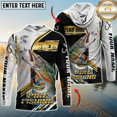 Maxcorners Pike Fishing Hook Graphic & Jumping Fish Art Personalized Name, Team Name 3D Long Sleeve Shirt