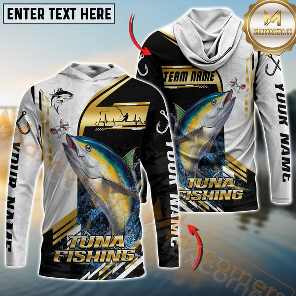 Maxcorners Tuna Fishing Hook Graphic & Jumping Fish Art  Personalized Name, Team Name 3D Long Sleeve Shirt