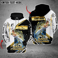 Maxcorners Bass Fishing Hook Graphic & Jumping Fish Art Personalized Name, Team Name 3D Long Sleeve Shirt