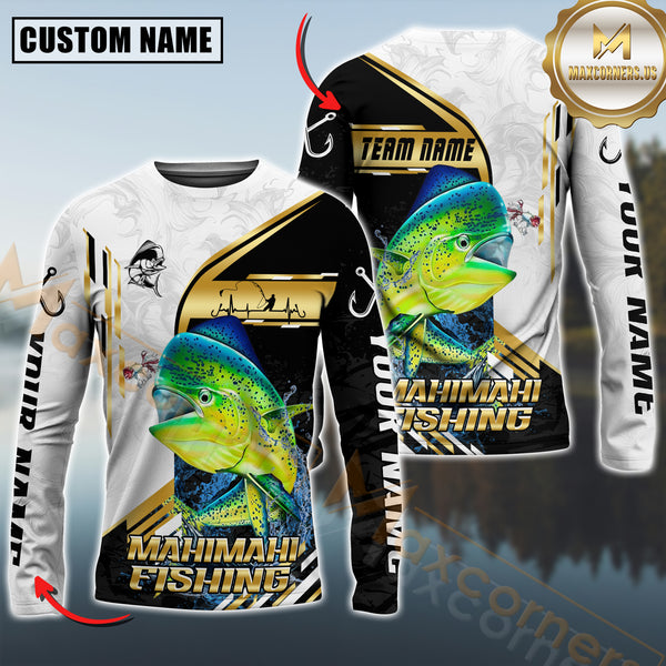 Maxcorners Mahi-Mahi Fishing Hook Graphic & Jumping Fish Art  Personalized Name, Team Name 3D Long Sleeve Shirt