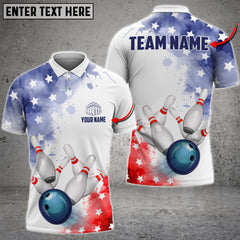 MaxCorners Bowling And Pins US Flag Customized Name, Team Name 3D Polo Shirt For Men