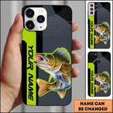 Maxcorners Walleye Fishing Neon Outline Modern Graphic Design Personalized Name Phone Case