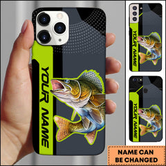 Maxcorners Walleye Fishing Neon Outline Modern Graphic Design Personalized Name Phone Case