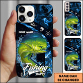 Maxcorners Mahi Mahi Fishing Neon Green Ocean Splash Personalized Name Phone Case