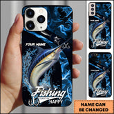 Maxcorners Marlin Fishing Jumping Fish Ocean Wave Art Personalized Name Phone Case