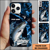 Maxcorners Salmon Fishing Dynamic Water Splash Blue Wave Personalized Name Phone Case