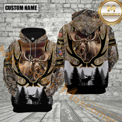 Maxcorners Moose Hunting Grass Brown Camouflage Forest Pattern Custom Name Shirt 3D All Over Printed Clothes