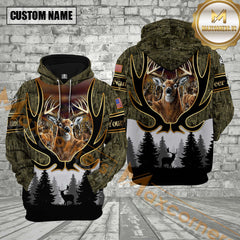 Maxcorners Deer Hunting Moss Camouflage Forest Pattern Custom Name Shirt 3D All Over Printed Clothes