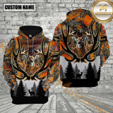 Maxcorners Deer Hunting Orange Camouflage Forest Pattern Custom Name Shirt 3D All Over Printed Clothes