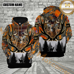 Maxcorners Deer Hunting Orange Camouflage Forest Pattern Custom Name Shirt 3D All Over Printed Clothes