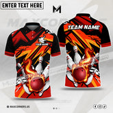 Maxcorners Bowling & Pins Fire Glass Break Pattern Multicolor Option Customized Name, Team Name 3D Polo Shirt (4 Colors)