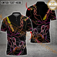 Maxcorners Neon Thunder Lightning Bowling Jersey Multicolor Option Customized Name, Team Name 3D Polo Shirt