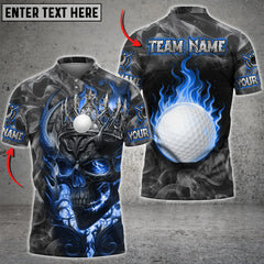 Maxcorners Golf Skull Ball Fire Smoke Pattern Multicolor Option Customized Name, Team Name 3D Polo Shirt