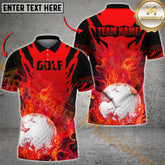 Maxcorners Golf Ball Fire Flame Multicolor Option Customized Name, Team Name 3D Polo Shirt