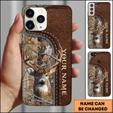 Maxcorners Deer Hunting Brown Leather Pattern Personalized Name Phone Case (4 colors)