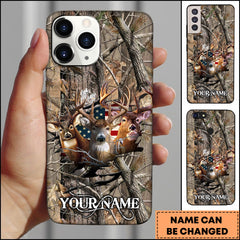 Maxcorners Deer Hunting Camo With American Flag Personalized Name Phone Case (4 colors)