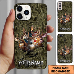 Maxcorners Deer Hunting Camo With American Flag Personalized Name Phone Case (4 colors)