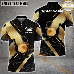 Maxcorners Ball Golden Hexagon Pattern Premium Bowling Jersey Multicolor Option Customized Name, Team Name 3D Polo Shirt