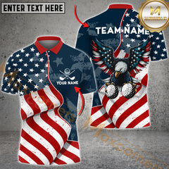Maxcorners Golf Eagle American Flag Personalized Name, Team Name 3D Shirt