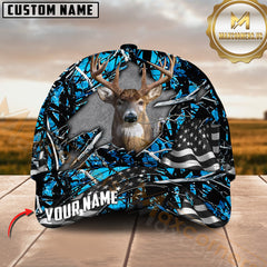 Maxcorners Deer Breakthrough Camo Hunting US Flag Personalized Hat 3D Printed Multicolor