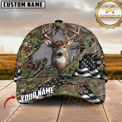 Maxcorners Deer Breakthrough Camo Hunting US Flag Personalized Hat 3D Printed Multicolor