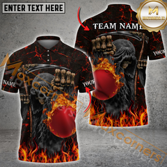 Maxcorners Grim Reaper Flaming Bowling Jersey Multicolor Option Customized Name, Team Name 3D Polo Shirt