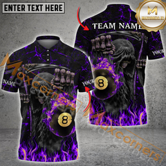 Maxcorners Billiard Grim Reaper Flaming Pool Multicolor Options Personalized Name, Team Name 3D Polo Shirt