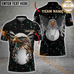 Maxcorners Golf Patriotic Eagle Multicolor Option Customized Name, Team Name 3D Polo Shirt