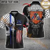 Maxcorners Billiard Skull American Flag Multicolor Options Personalized Name, Team Name 3D Polo Shirt