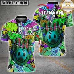 Maxcorners Bowling Graffiti Funny Smiley Multicolor Customized Name, Team Name 3D Shirts