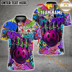 Maxcorners Bowling Graffiti Funny Smiley Multicolor Customized Name, Team Name 3D Shirts