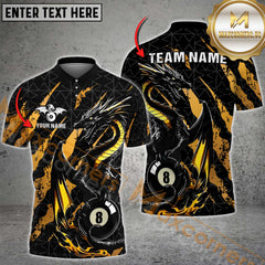 Maxcorners Billiard Golden Fury Dragon with 8-Ball Multicolor Personalized Name, Team Name 3D Shirt