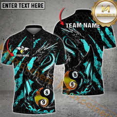 Maxcorners Billiard Golden Fury Dragon with Yin And Yang Multicolor Personalized Name, Team Name 3D Shirt
