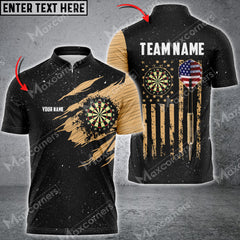Maxcorners Darts USA Flag Golden Mutilcolor Options Personalized Name, Team Name 3D Polo Shirt