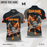 Maxcorners Darts Flame Multicolor Option Customized Name, Team Name 3D Polo Shirt (4 Colors)
