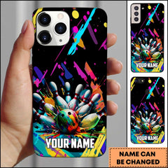 Maxcorners Bowling Abstract Paint Splash Strike Art Personalized Name 3D Phone Case
