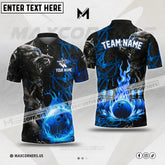 Maxcorners Bowling & Pins Wolfs Flame Fire Multicolor Option Customized Name, Team Name 3D Polo Shirt (4 Colors)