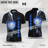 MaxCorners Customized Name Black And Blue Fire Golf Ball Broken Glass Multicolor Custom 3D Polo Shirt (4 Colors)