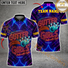 Maxcorners Bowling Gutter Girls – Strike With Neon Style Personalized Name 3D Unisex Shirt