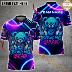 Maxcorners Bowling Bear Neon Style Personalized Name 3D Unisex Shirt