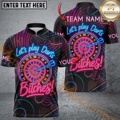 Maxcorners Darts Let’s Play Darts Neon Attitude Style Personalized Name 3D Unisex Shirt