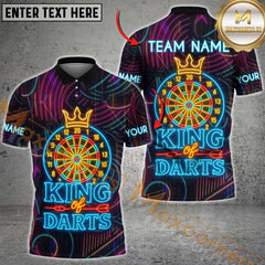 Maxcorners Darts King of Crown Neon Style Personalized Name 3D Unisex Shirt