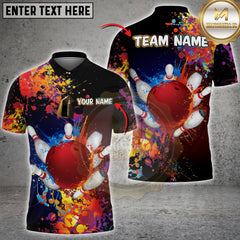 Maxcorners Bowling Color Splash Personalized Name, Team Name Unisex 3D Shirt