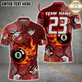 Maxcorners Ball 8 Flame Billiard Jersey Multicolor Options Personalized Name, Team Name 3D Polo Shirt (4 Colors)