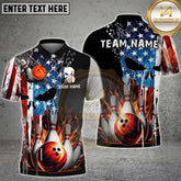 Maxcorners Bowling American Flag Skull Multicolor Customized Name, Team Name 3D Shirts