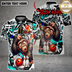 Maxcorners Bowling Monkey Graffiti Multicolor Customized Name, Team Name 3D Shirts