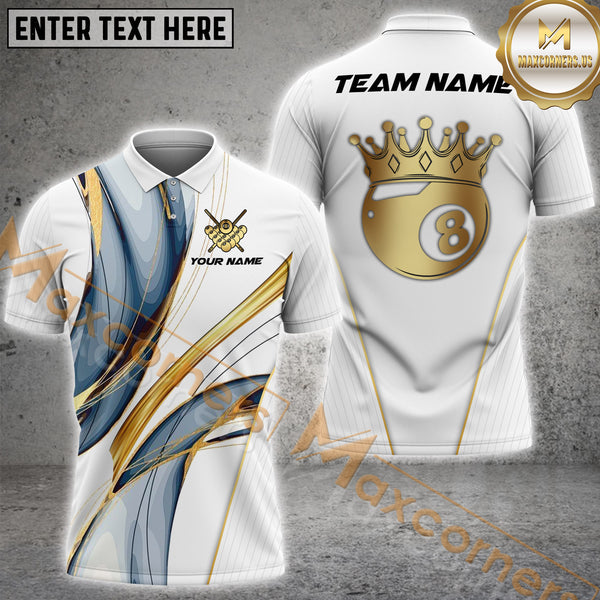 Maxcorners Billiard Crown 8-Ball Multicolor Personalized Name, Team Name 3D Shirt