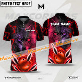 Maxcorners Bowling Ball & Pins Wolf Thunder Lightning Multicolor Option Customized Name, Team Name 3D Polo Shirt (6 Colors)