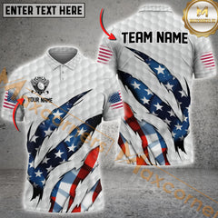 Maxcorners Golf US Flag Crack Multicolor Option Customized Name, Team Name 3D Polo Shirt